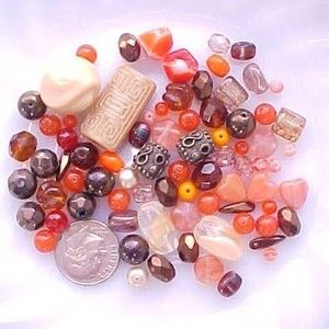 Vintage Glass Beads Orange Beige Tan Fall Autumn Czech DIY Craft Jewelry Making